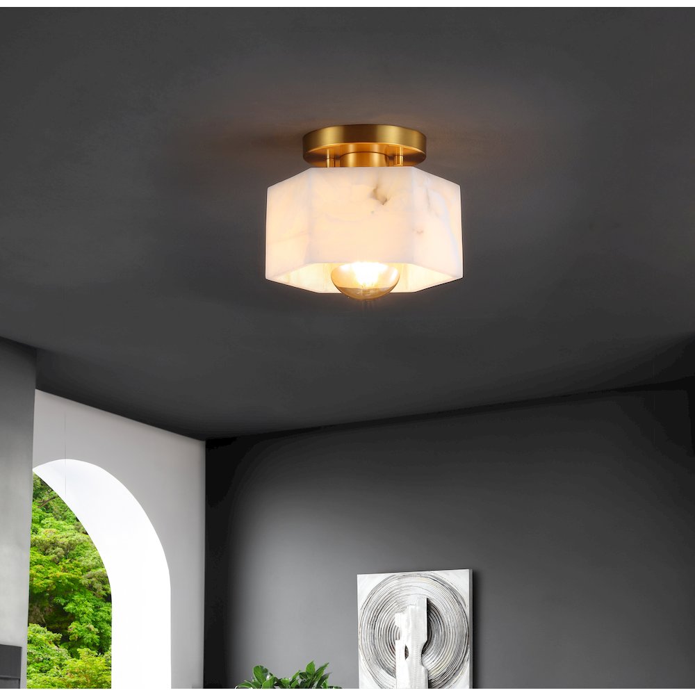 Tessa 1-Light Modern Contemporary Alabaster/Iron Hexagonal Led Semi Flush Mount. Picture 1