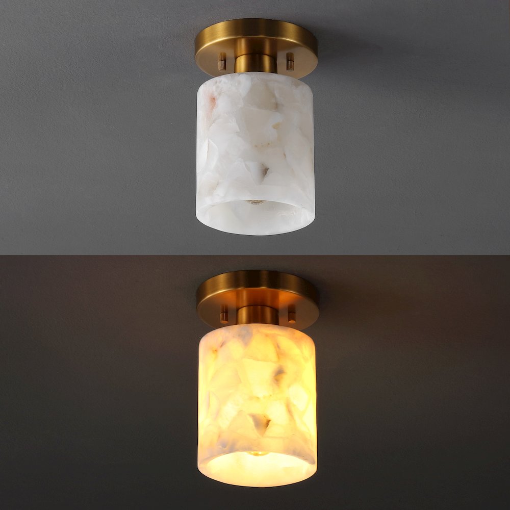 Jules 1-Light Modern Contemporary Alabaster/Iron Cylinder Led Semi Flush Mount. Picture 7
