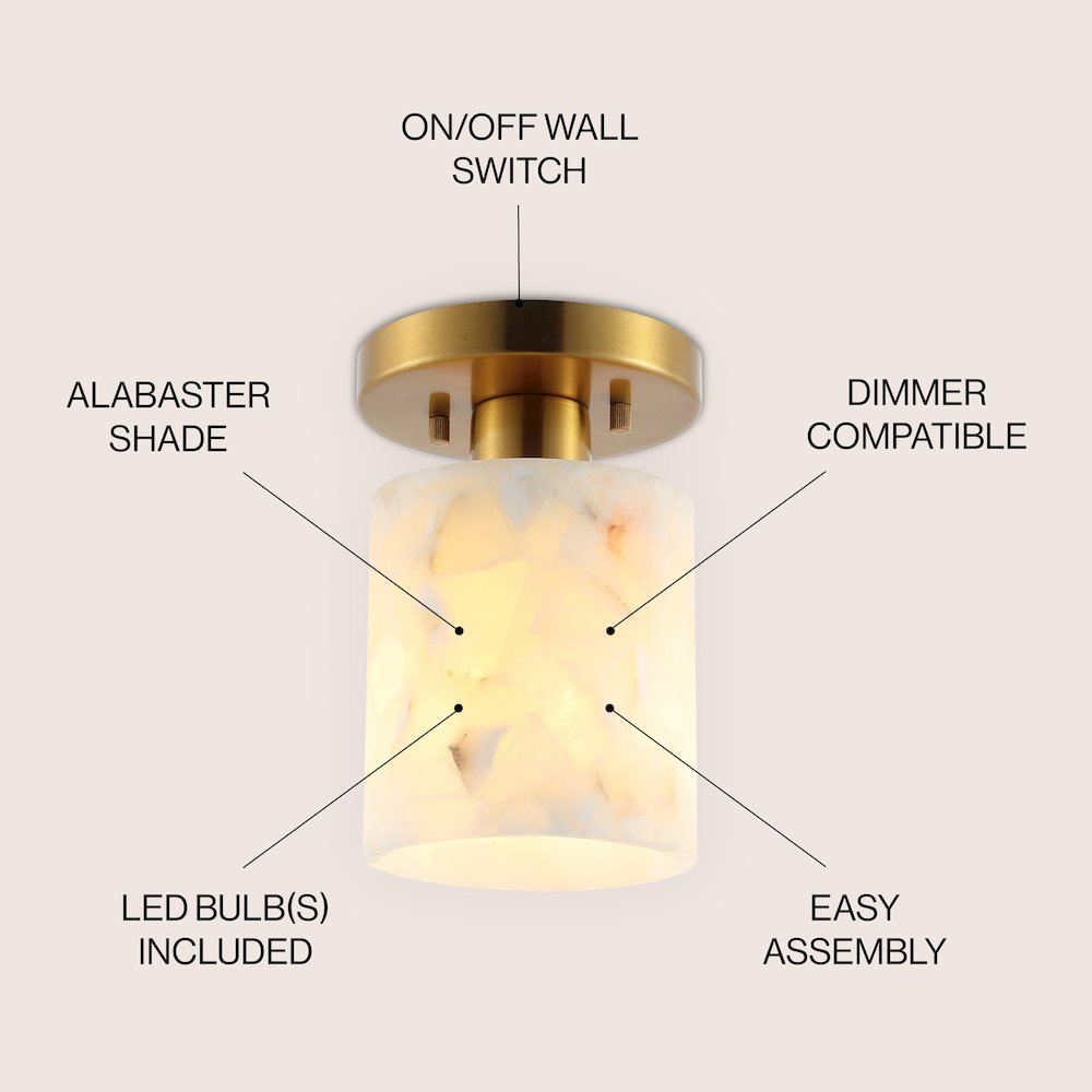 Jules 1-Light Modern Contemporary Alabaster/Iron Cylinder Led Semi Flush Mount. Picture 6