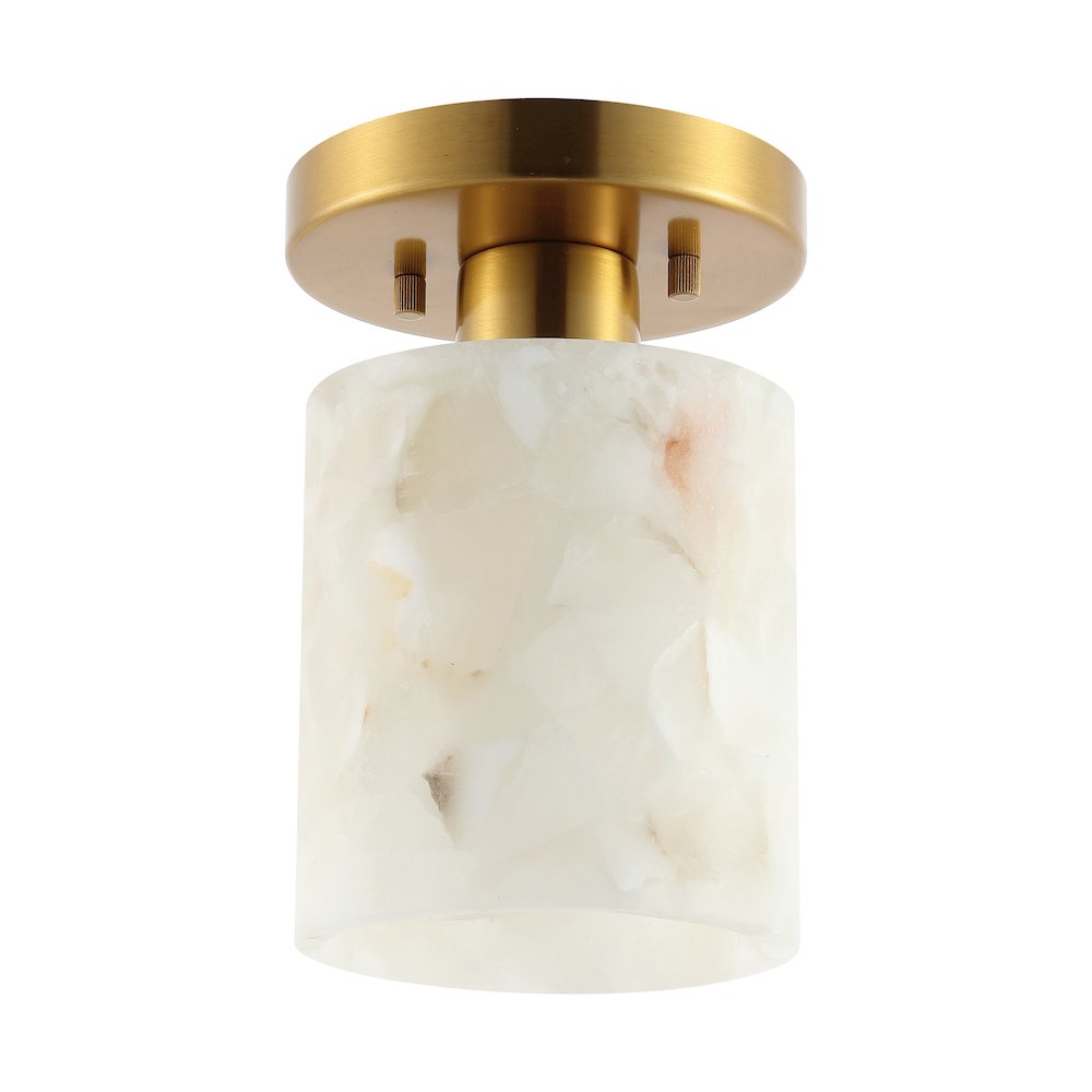 Jules 1-Light Modern Contemporary Alabaster/Iron Cylinder Led Semi Flush Mount. Picture 3