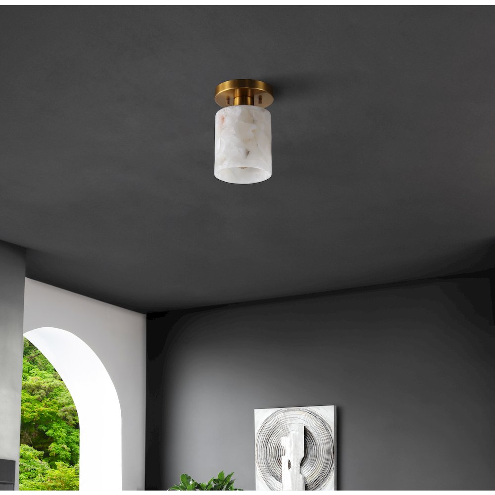 Jules 1-Light Modern Contemporary Alabaster/Iron Cylinder Led Semi Flush Mount. Picture 2
