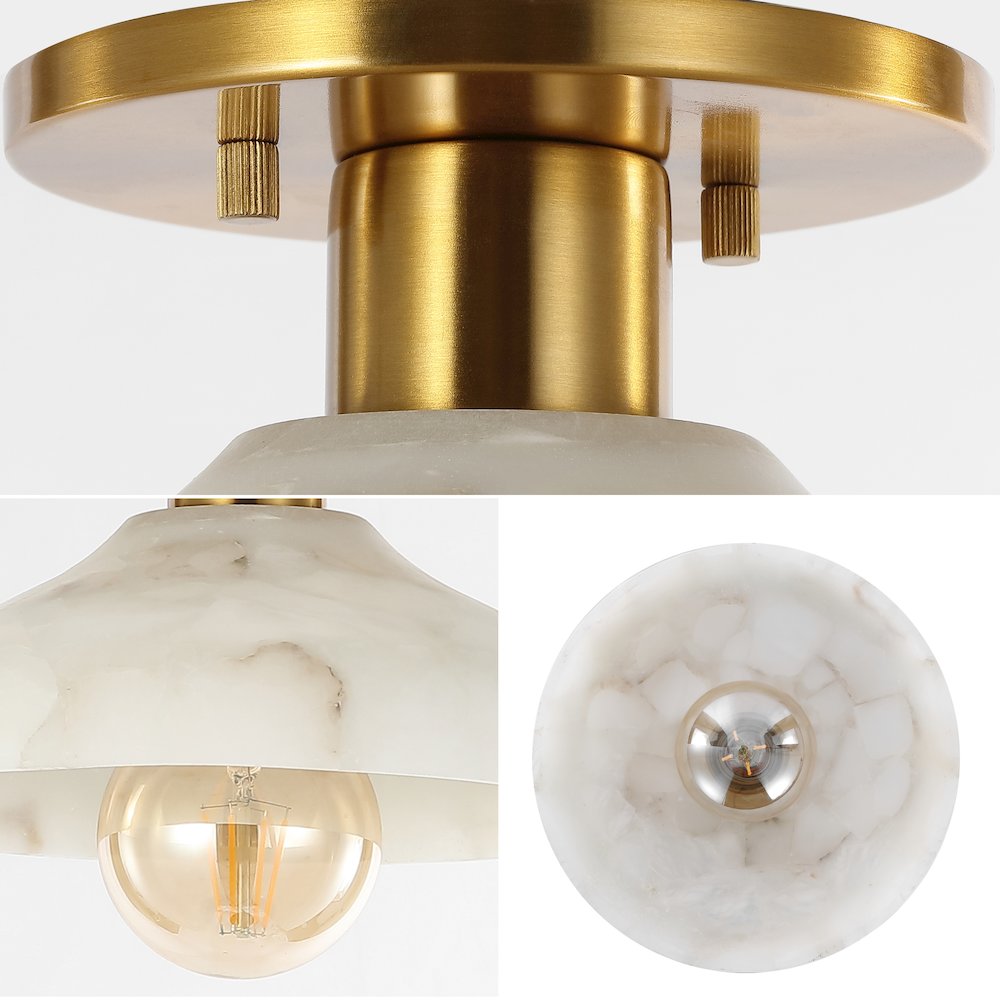 Amara 1-Light Mid-Century Classic Alabaster/Iron Led Semi Flush Mount. Picture 4