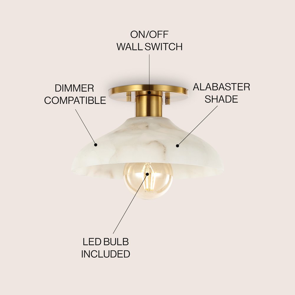 Amara 1-Light Mid-Century Classic Alabaster/Iron Led Semi Flush Mount. Picture 6