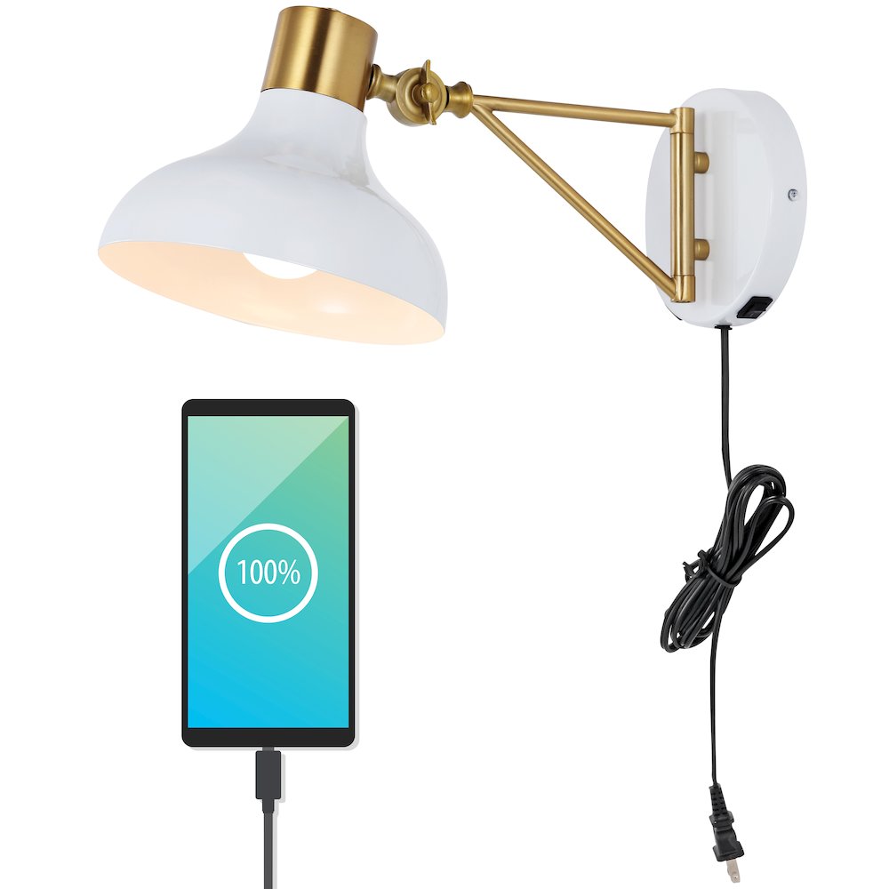 Lynn Swing Arm Modern Midcentury Iron Usb Charging Port Led Sconce. Picture 11