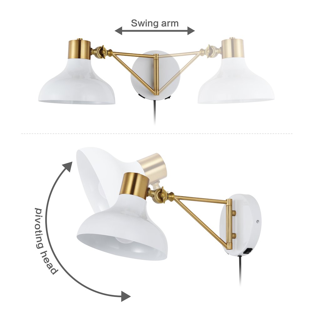 Lynn Swing Arm Modern Midcentury Iron Usb Charging Port Led Sconce. Picture 9