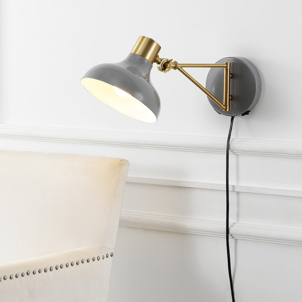 Lynn Swing Arm Modern Midcentury Iron Usb Charging Port Led Sconce. Picture 10
