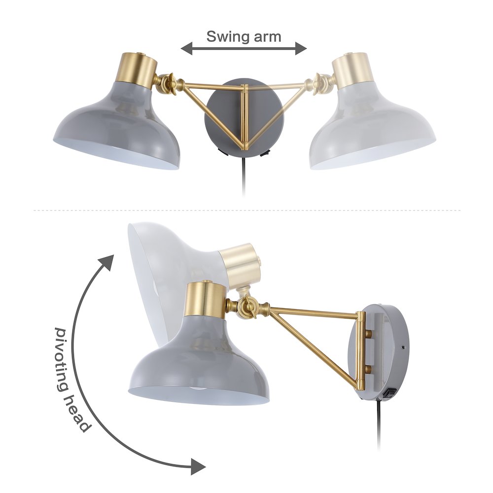 Lynn Swing Arm Modern Midcentury Iron Usb Charging Port Led Sconce. Picture 7