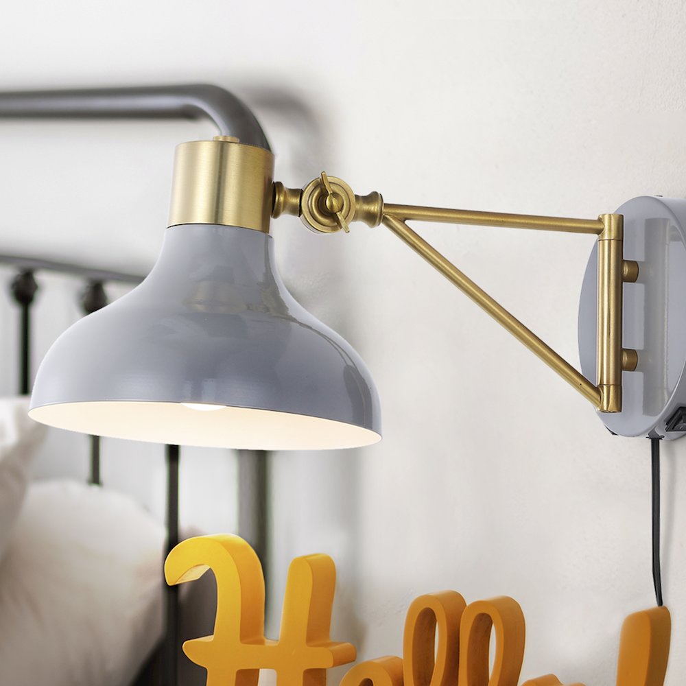 Lynn Swing Arm Modern Midcentury Iron Usb Charging Port Led Sconce. Picture 11