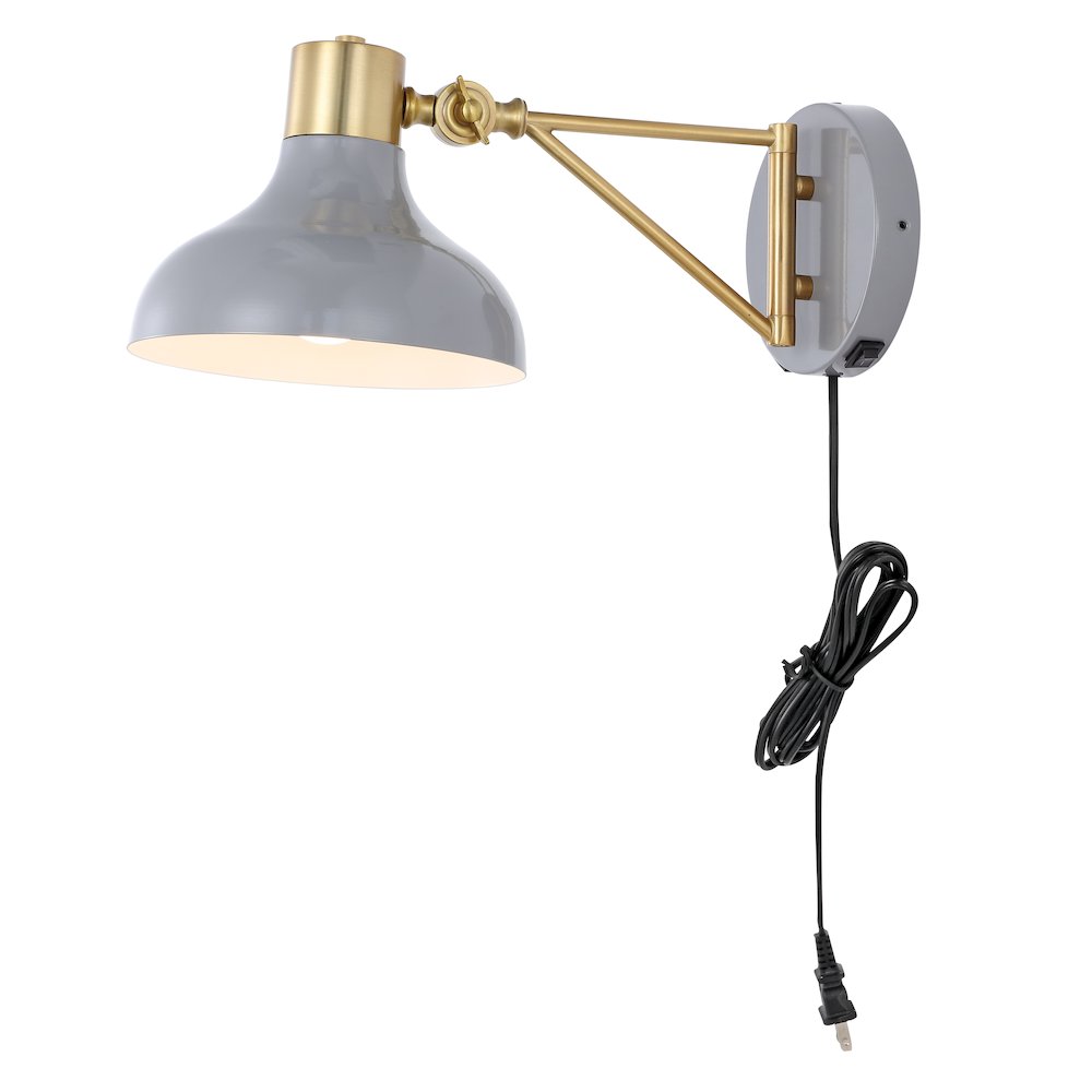 Lynn Swing Arm Modern Midcentury Iron Usb Charging Port Led Sconce. Picture 1