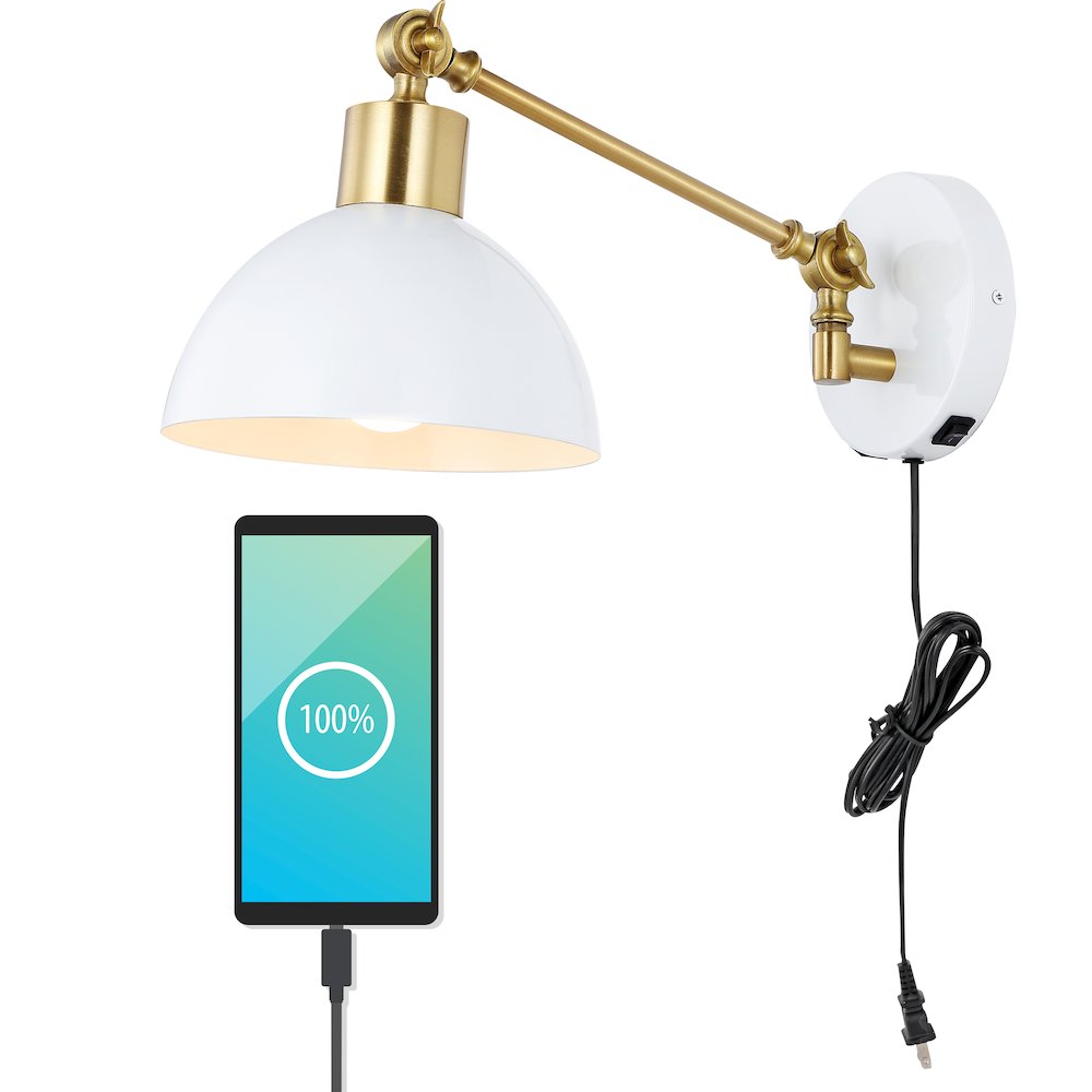 Lisa Swing Arm Modern Midcentury Iron Usb Charging Port Led Sconce. Picture 11