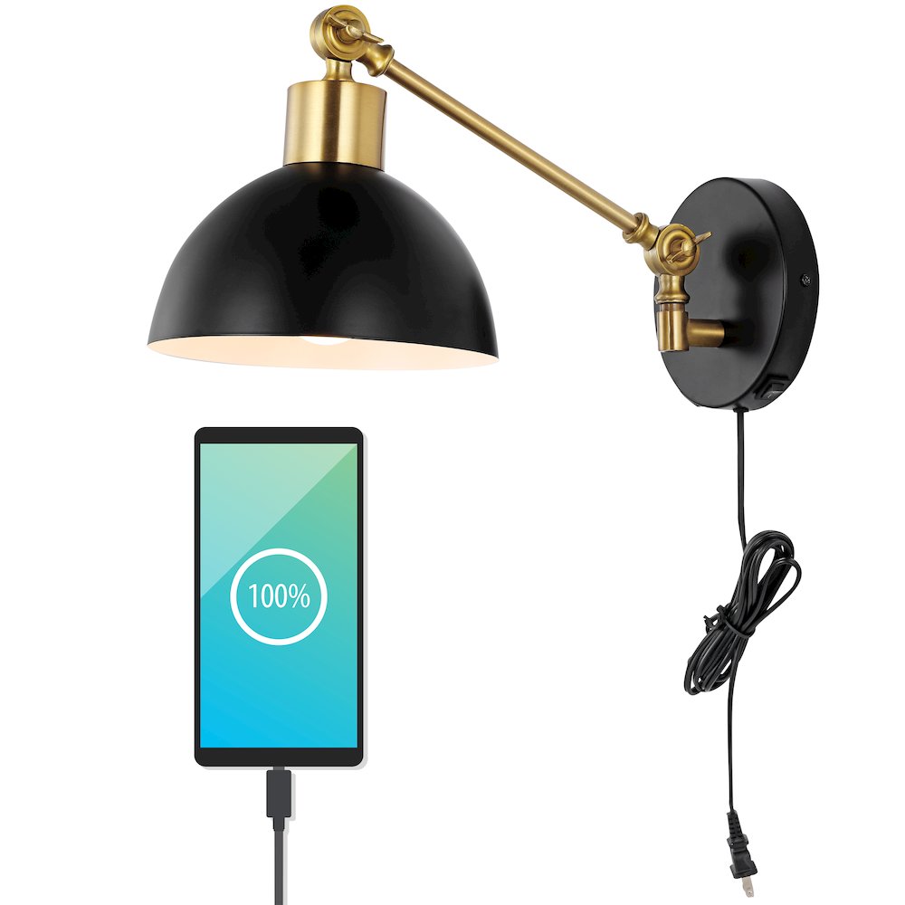 Lisa Swing Arm Modern Midcentury Iron Usb Charging Port Led Sconce. Picture 9