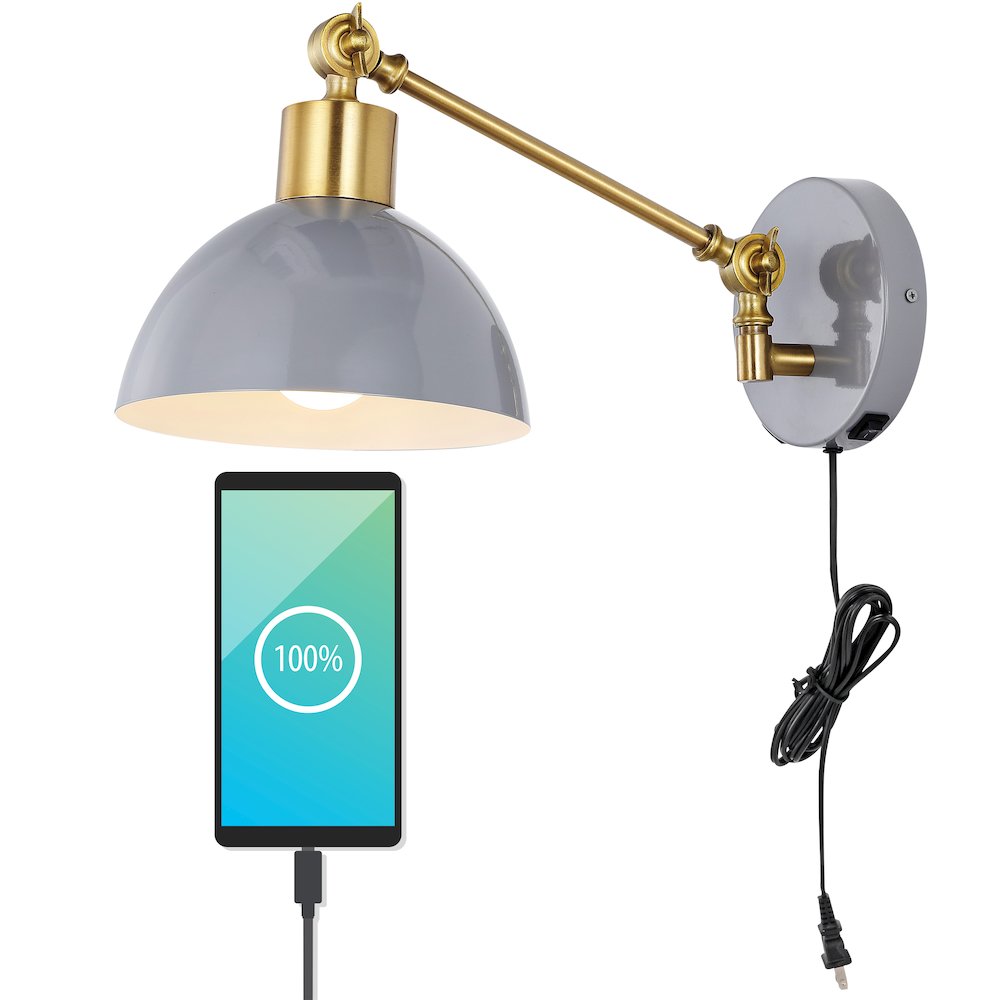 Lisa Swing Arm Modern Midcentury Iron Usb Charging Port Led Sconce. Picture 9