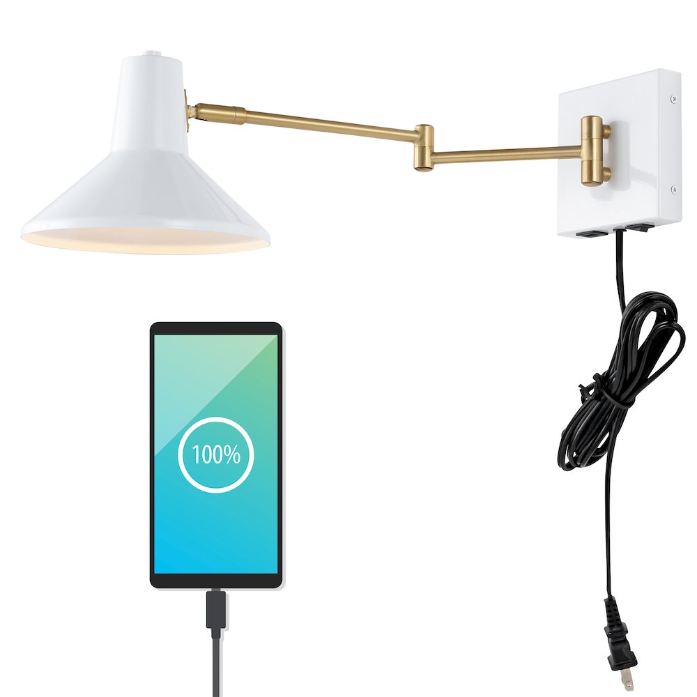 Hygge Swing Arm Modern Midcentury Iron Usb Charging Port Led Sconce. Picture 11