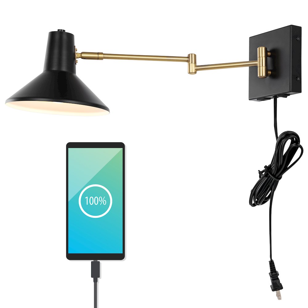 Hygge Swing Arm Modern Midcentury Iron Usb Charging Port Led Sconce. Picture 9