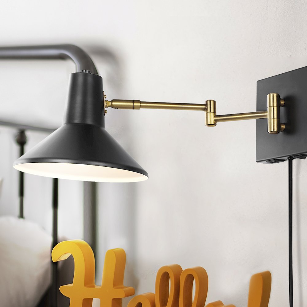 Hygge Swing Arm Modern Midcentury Iron Usb Charging Port Led Sconce. Picture 11