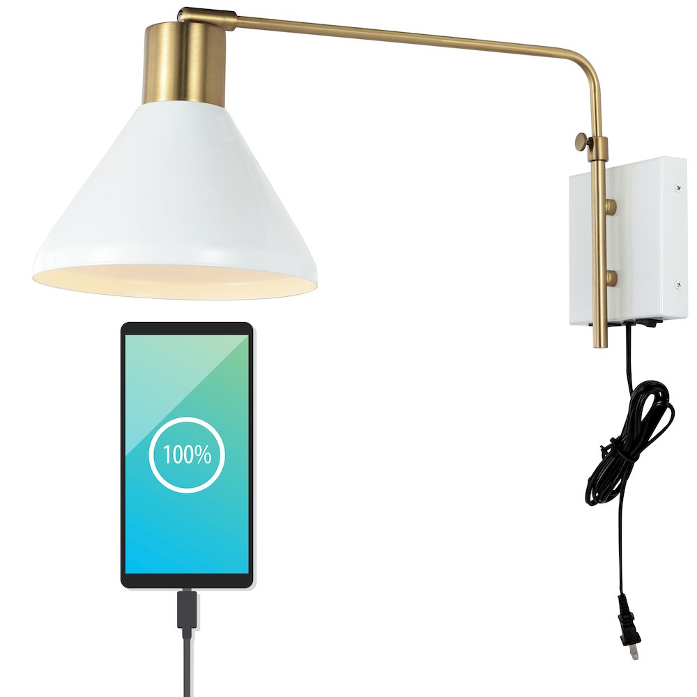 Max Swing Arm Modern Midcentury Iron Usb Charging Port Led Sconce. Picture 11