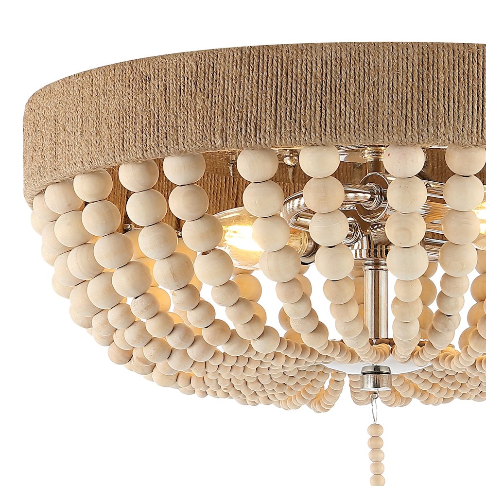 Justina Wood Bead Farmhouse Bohemian Iron Led Flush Mount. Picture 2