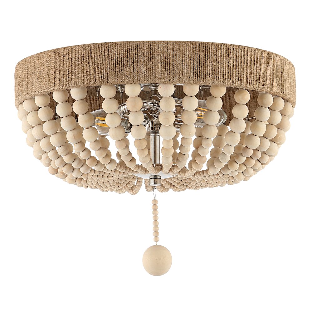 Justina Wood Bead Farmhouse Bohemian Iron Led Flush Mount. Picture 1