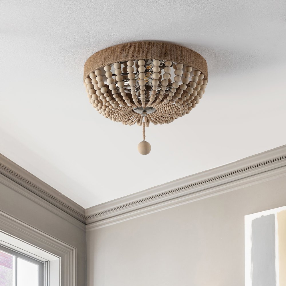 Justina Wood Bead Farmhouse Bohemian Iron Led Flush Mount. Picture 5