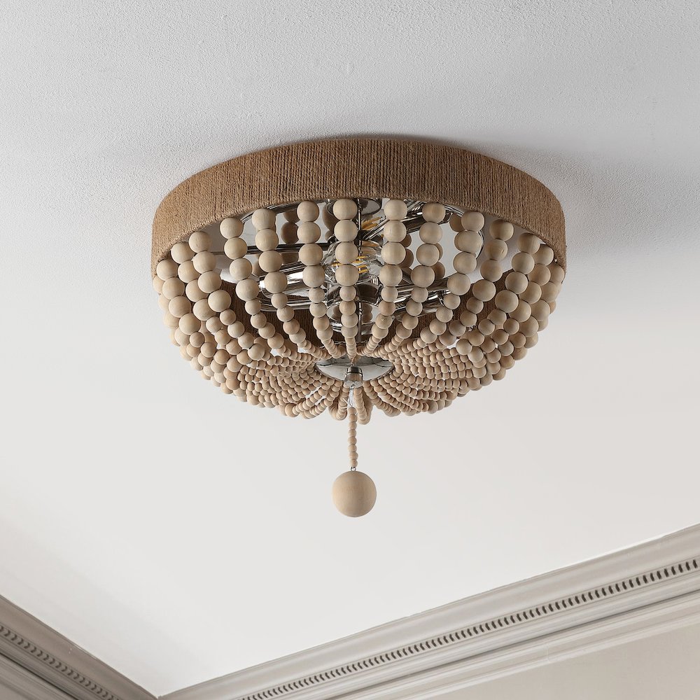 Justina Wood Bead Farmhouse Bohemian Iron Led Flush Mount. Picture 6