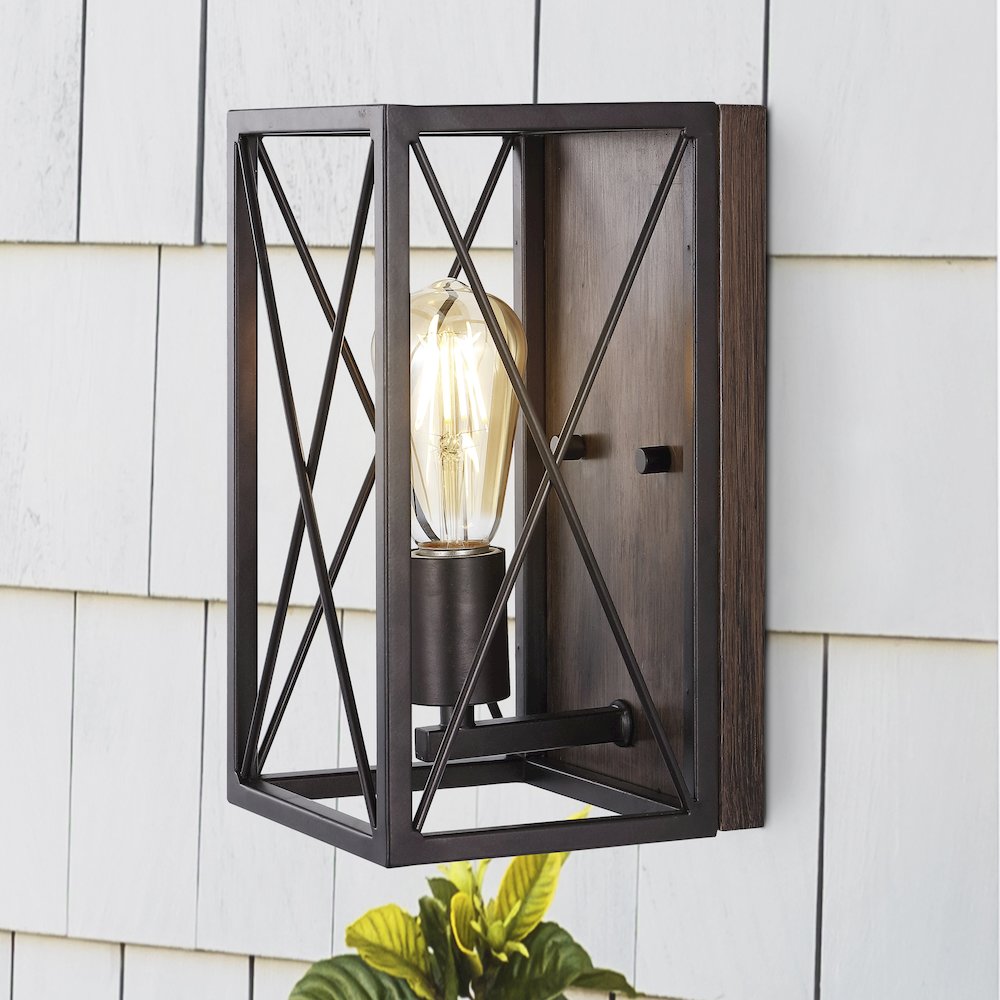 Norris X Frame Farmhouse Rustic Iron Led Sconce. Picture 7