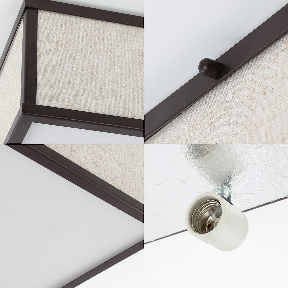 Grant Minimalist Industrial Square Linen Iron Led Flush Mount. Picture 5