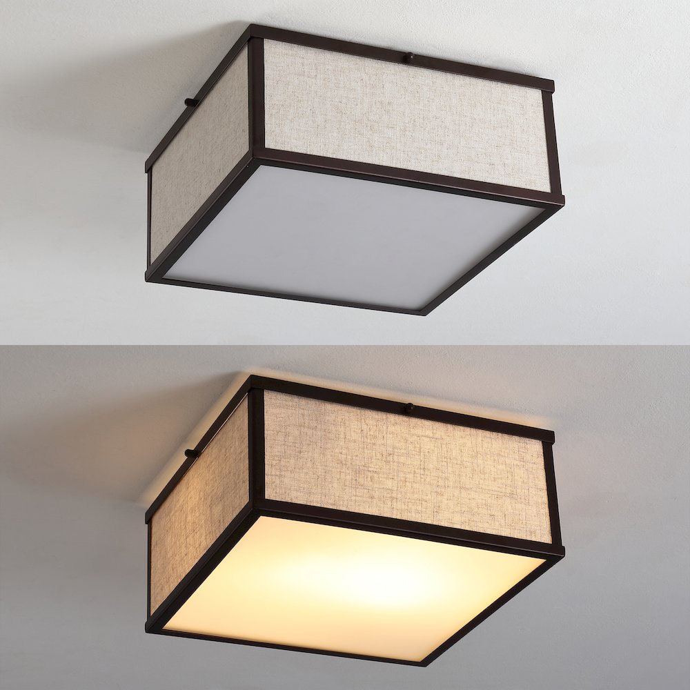Grant Minimalist Industrial Square Linen Iron Led Flush Mount. Picture 10