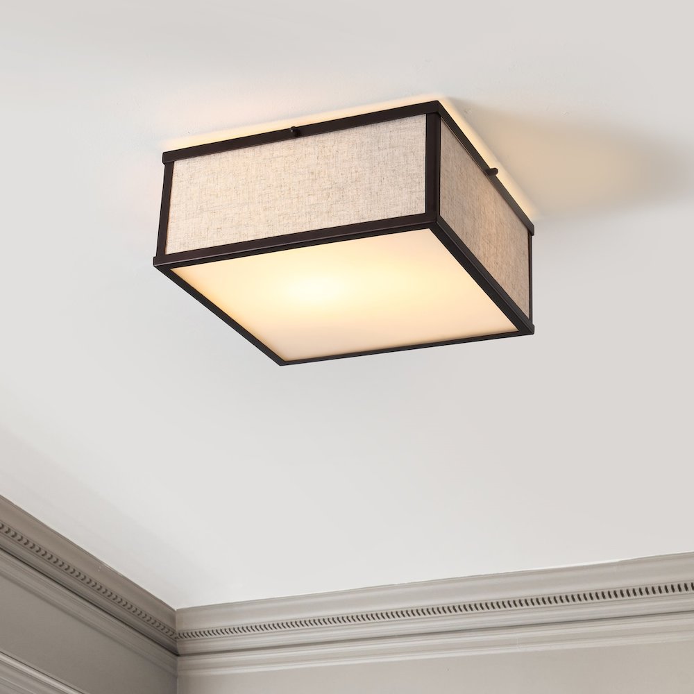Grant Minimalist Industrial Square Linen Iron Led Flush Mount. Picture 7