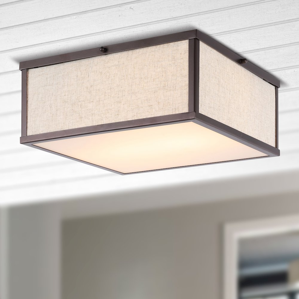 Grant Minimalist Industrial Square Linen Iron Led Flush Mount. Picture 8