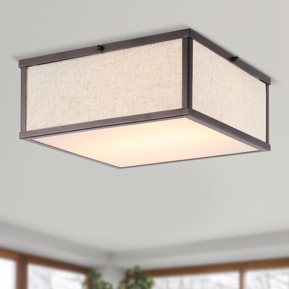 Grant Minimalist Industrial Square Linen Iron Led Flush Mount. Picture 9