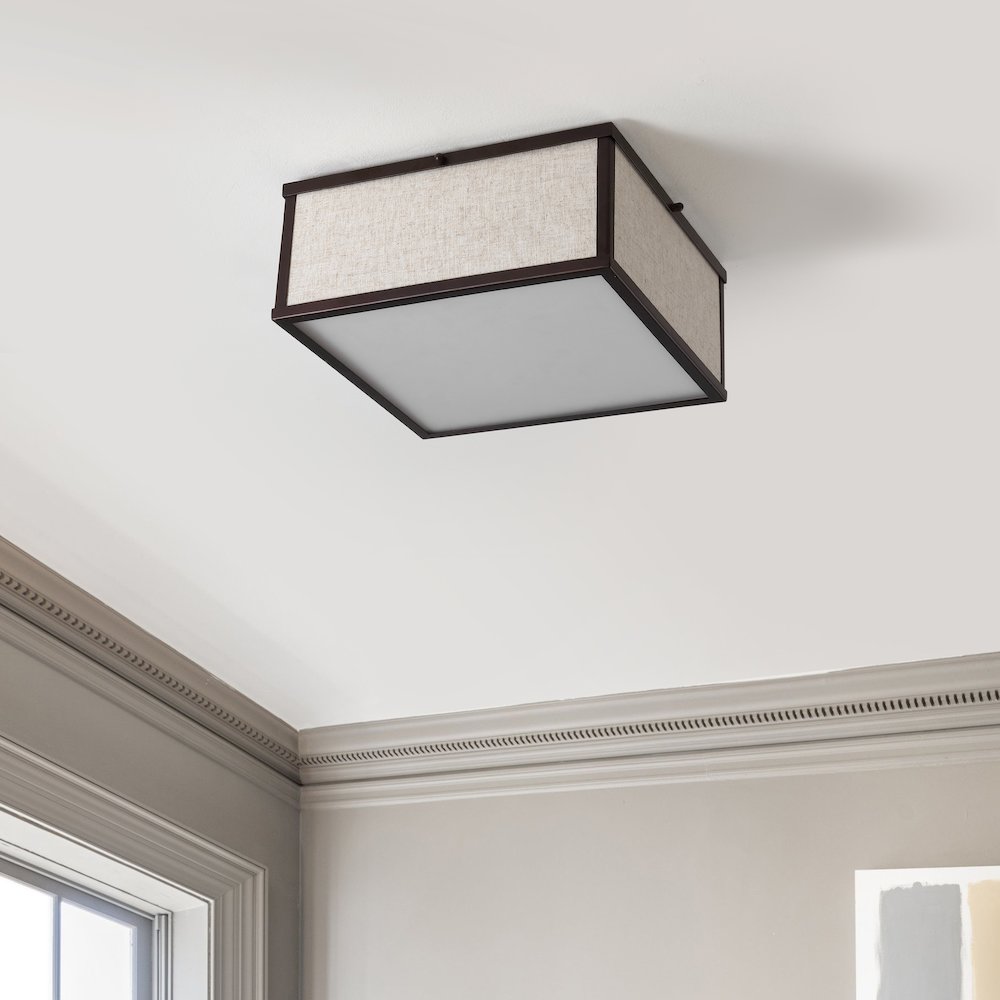 Grant Minimalist Industrial Square Linen Iron Led Flush Mount. Picture 4