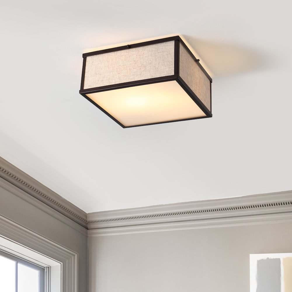 Grant Minimalist Industrial Square Linen Iron Led Flush Mount. Picture 3