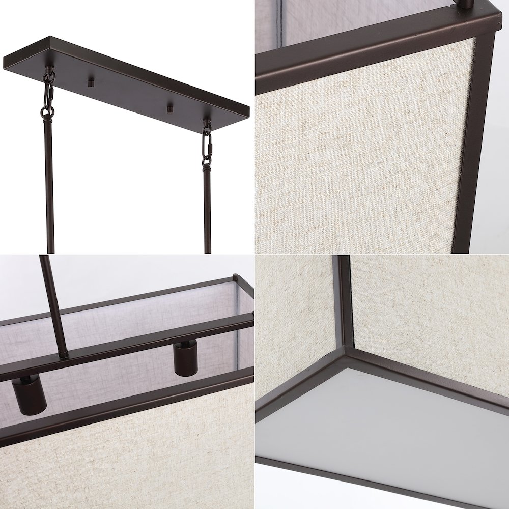 Cole Minimalist Industrial Rectangular Linen Iron Linear Led Pendant. Picture 8