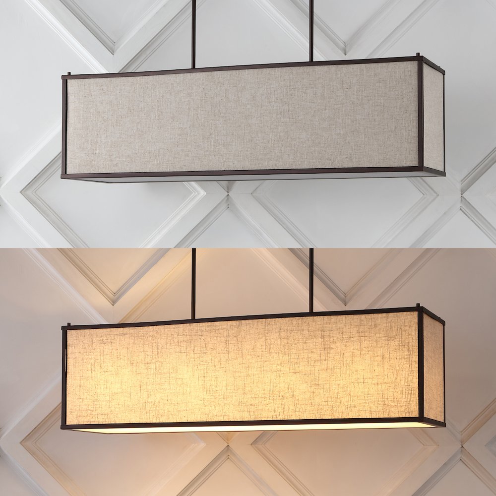 Cole Minimalist Industrial Rectangular Linen Iron Linear Led Pendant. Picture 13