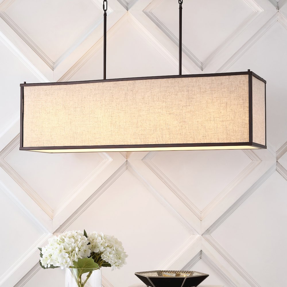 Cole Minimalist Industrial Rectangular Linen Iron Linear Led Pendant. Picture 10