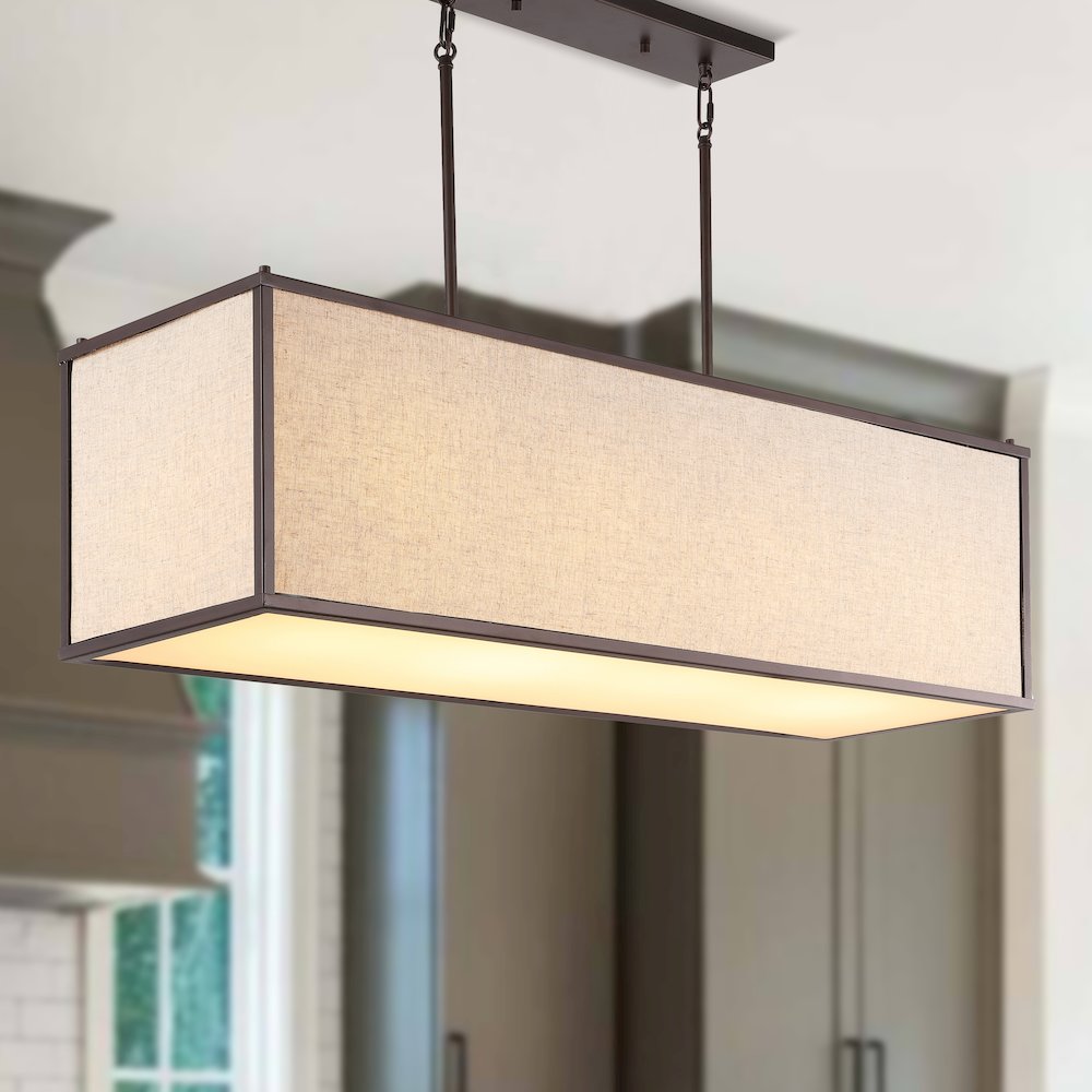 Cole Minimalist Industrial Rectangular Linen Iron Linear Led Pendant. Picture 11