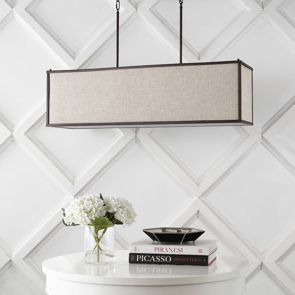 Cole Minimalist Industrial Rectangular Linen Iron Linear Led Pendant. Picture 7