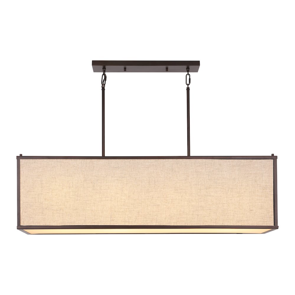 Cole Minimalist Industrial Rectangular Linen Iron Linear Led Pendant. Picture 1