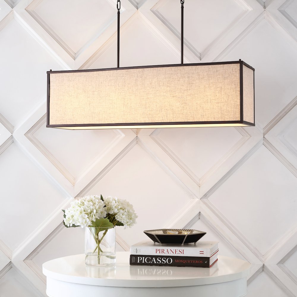 Cole Minimalist Industrial Rectangular Linen Iron Linear Led Pendant. Picture 6