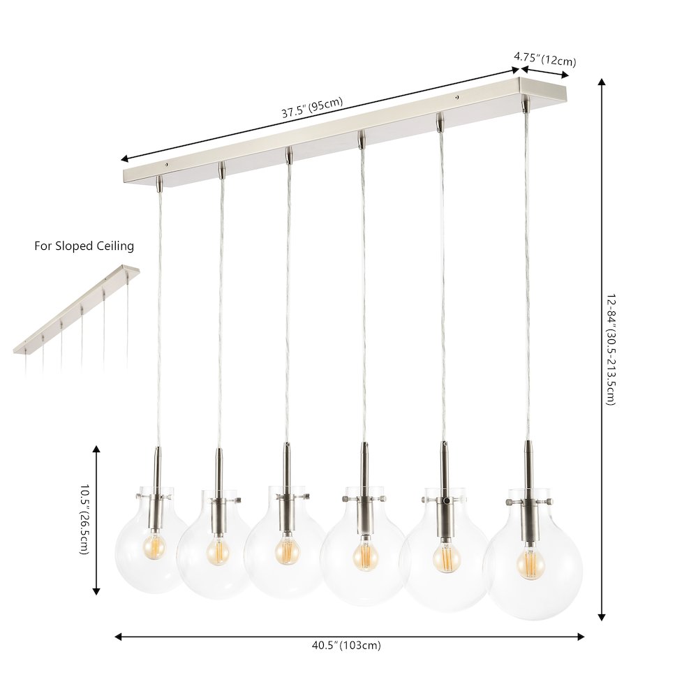 Harlow 6-Light Modern Contemporary Round Glass/Iron Led Linear Pendant. Picture 2