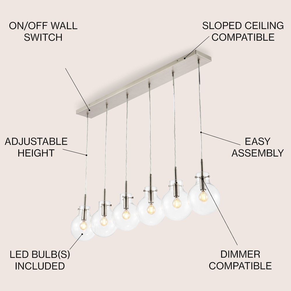 Harlow 6-Light Modern Contemporary Round Glass/Iron Led Linear Pendant. Picture 4