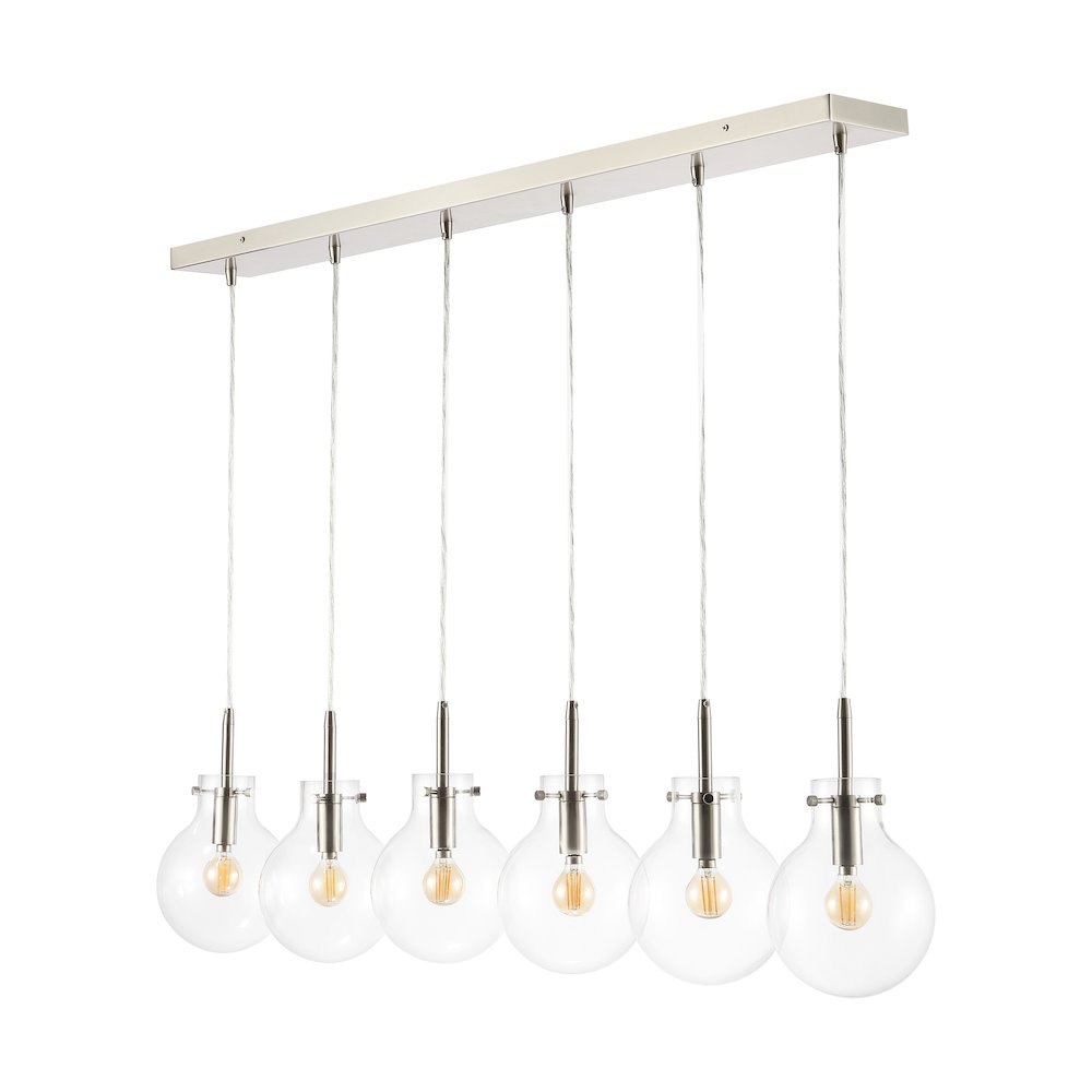 Harlow 6-Light Modern Contemporary Round Glass/Iron Led Linear Pendant. Picture 1