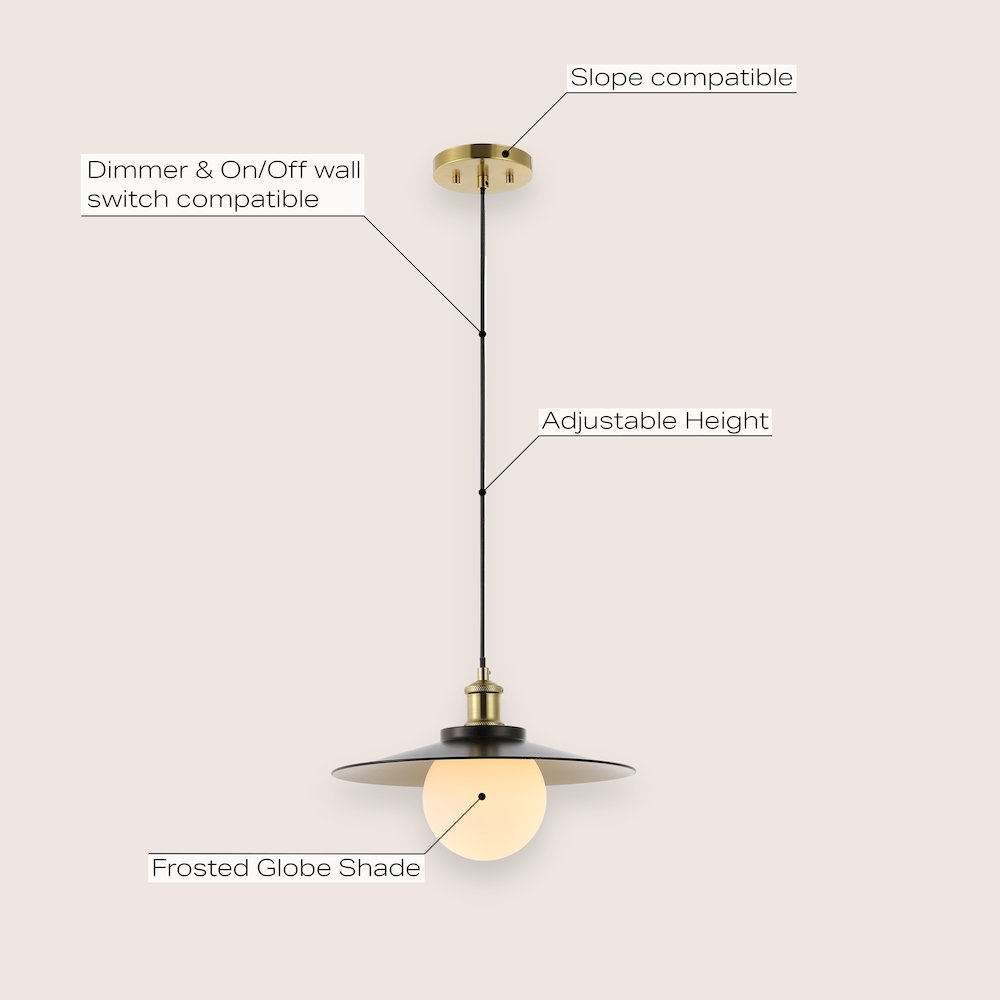 Hadley 1-Light Scandinavian Farmhouse Iron/Frosted Glass LED Pendant. Picture 6