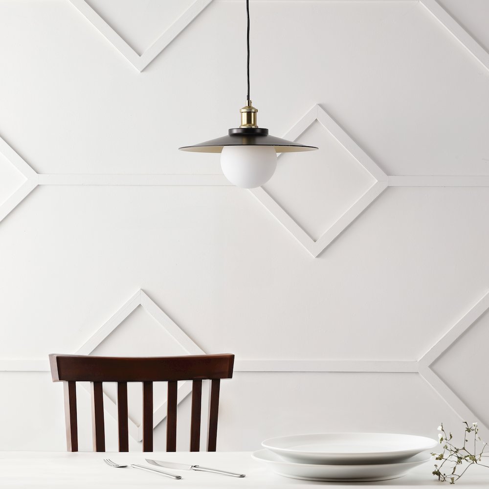 Hadley 1-Light Scandinavian Farmhouse Iron/Frosted Glass LED Pendant. Picture 1