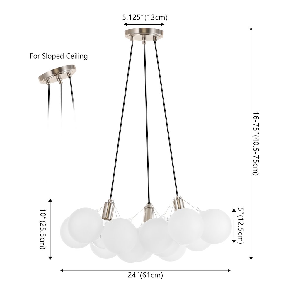 Aubrey 3-Light Mid-Century Glam Frosted Glass Orb Led Chandelier. Picture 5
