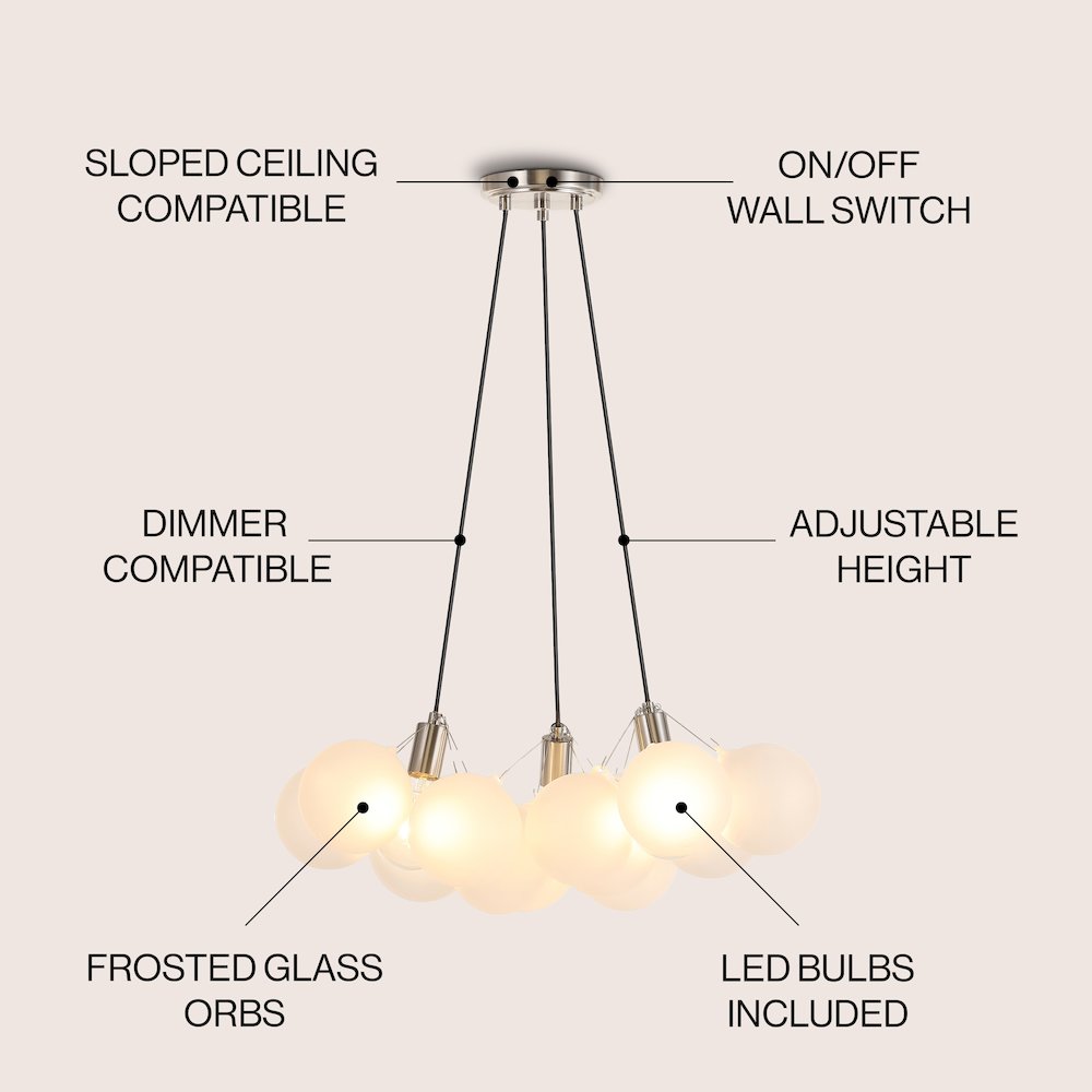 Aubrey 3-Light Mid-Century Glam Frosted Glass Orb Led Chandelier. Picture 6