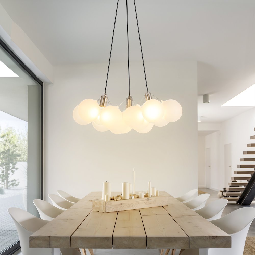 Aubrey 3-Light Mid-Century Glam Frosted Glass Orb Led Chandelier. Picture 1