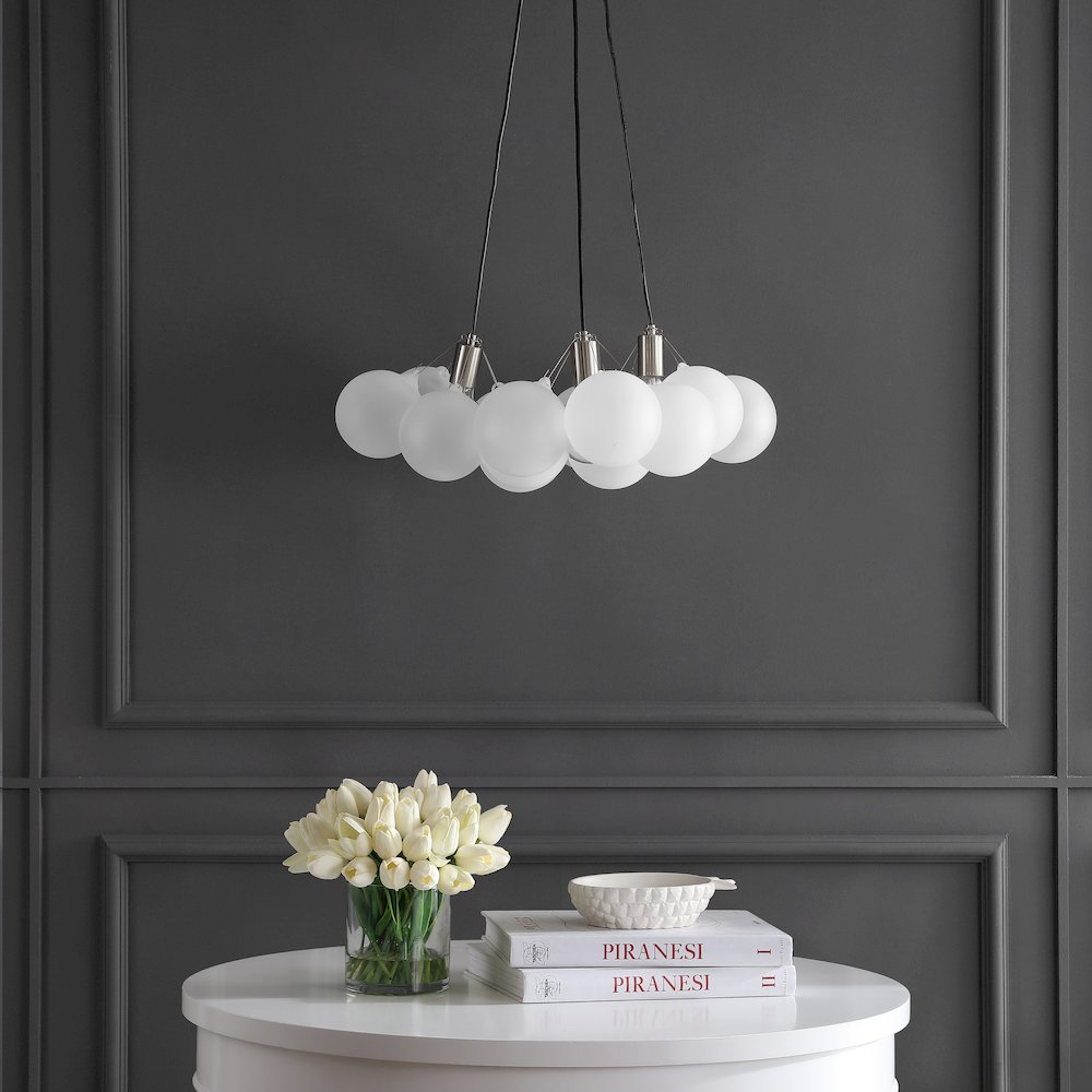 Aubrey 3-Light Mid-Century Glam Frosted Glass Orb Led Chandelier. Picture 2