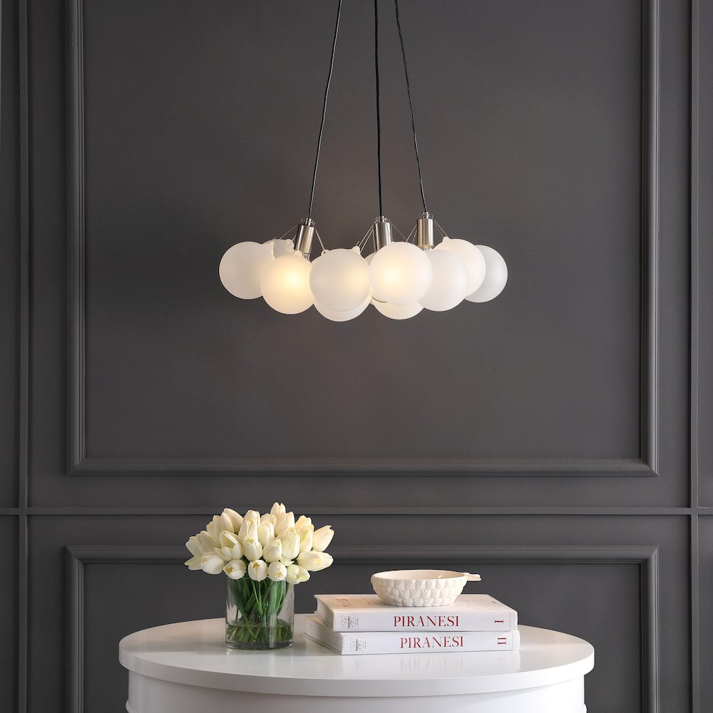 Aubrey 3-Light Mid-Century Glam Frosted Glass Orb Led Chandelier. Picture 3