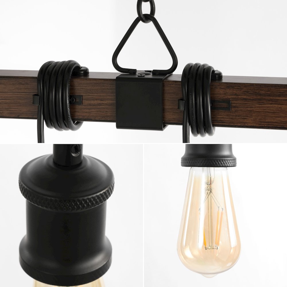 Rhys 8-Light Vintage Industrial Driftwood Iron Led Linear Chandelier. Picture 4